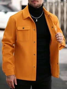 Manfinity Homme 男士翻盖口袋时尚橙色长袖大衣，秋冬款 - 珊瑚橙 - 查看 5