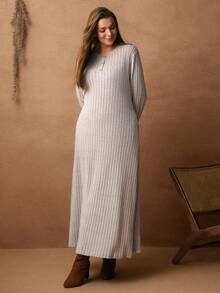 Rosumi Robe décontractée ample à manches longues, col boutonné, poche, côtelée, couleur unie, pour femmes grandes tailles