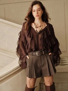 Anewsta Savoree Quần short nữ màu nâu thời trang và đa năng, thích hợp cho mùa thu/đông. - Cà phê nâu - Xem 2