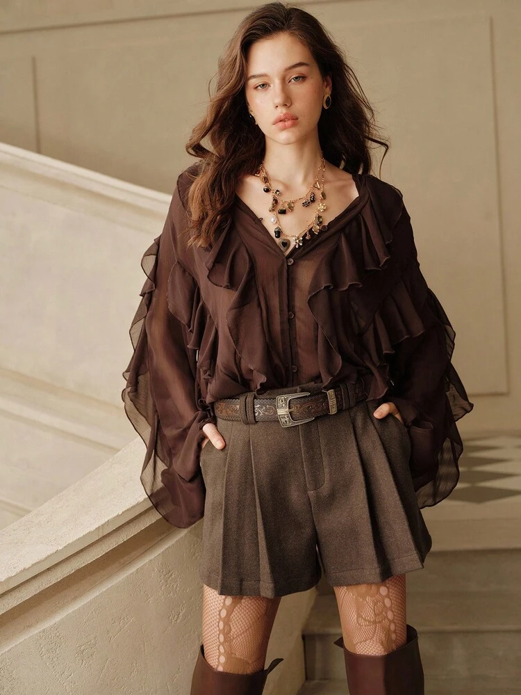 Anewsta Savoree Women's Fashionable & Versatile Brown Shorts, Autumn/Winter