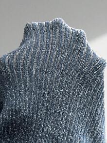 EMERY ROSE 女式纯色褶皱V领长袖休闲毛衣，秋季 - 水鴨藍 - 查看 7