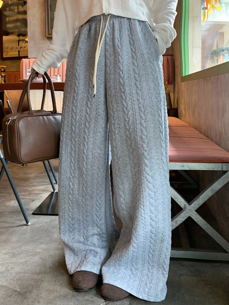 DAZY Women's Textured Casual Loose Wide-Leg Sweatpants, Solid Color, Autumn/Winter Women Joggers