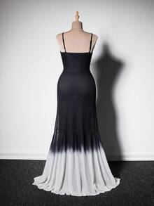 Viva Relle Plus Size Fashionable Ombre Elegant Formal Black Camisole Dress - Black - View 2