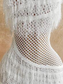 Soleia 秋冬款女士不对称领口修身迷你连衣裙（一件） - 白色 - 查看 6