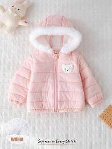 Cozy Pixies Baby Girl Cartoon Rabbit Thermal Lined Hooded Long Sleeve Thick Warm Jacket Fall Winter - Pink - View 5