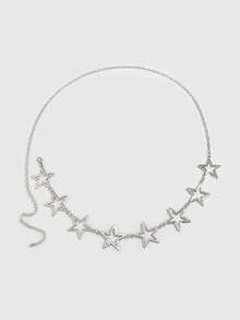 ROMWE Grunge Punk 1 件时尚朋克星十字链腰带，适合女性万圣节派对穿着 - 銀色-星星 - 查看 4