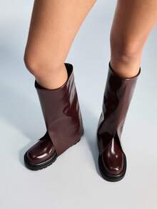 CUCCOO GRLICON 女士时尚棕色筒靴，厚底及膝靴，性感女士马靴，适合通勤、约会、派对、度假 - 咖啡棕 - 查看 4