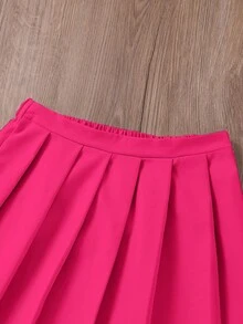 中學生女生荷葉邊裙子優雅2件式上衣套裝 - 玫紅色 - 查看 12