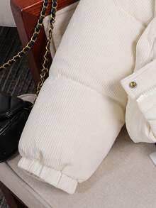 女童时尚立领灯芯绒长袖棉衣，适合秋冬季外套，时尚设计 - 米色 - 查看 6