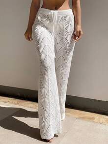 Swim Vcay Summer Beach Drawstring Waist Pointelle Knit Cover Up Pants
