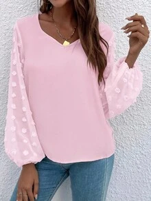 EMERY ROSE Women's Pink Simple Long Sleeve Shirt, Everyday Wear - Pink - View 6