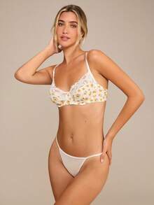 Enchnt 可爱花卉印花撞色蕾丝胸罩（不含内裤） - 彩色 - 查看 5