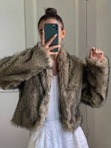 DAZY 女士高级仿皮草外套，冬季女式大衣 - 棕色 - 查看 1