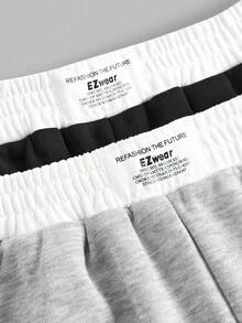 SHEIN Girlism 2 件套青少年女孩纯色黑色、白色、灰色休闲针织运动裤，配有撞色腰带，宽松慢跑裤