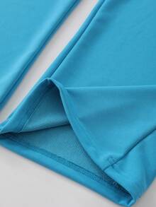 ROMWE MEN Street Life Men's Drawstring Waist American Street Letter Print Flared Sweatpants - Cadet Blue - View 6