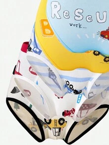 5条装男童可爱汽车和挖掘机印花棉质内裤 - 彩色 - 查看 7