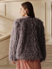 SHEIN Unity Women's Fashionable Faux Fur Jacket, Autumn/Winter - Dusty Purple - View 3