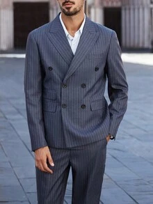 Calvornis Men's Fashionable Striped Print Double-Breasted Suit Set Sumwon Manfinity