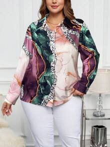 SHEIN Clasi Áo sơ mi họa tiết đá cẩm thạch thanh lịch cỡ lớn dành cho người đi làm - Nhiều màu - Xem 5