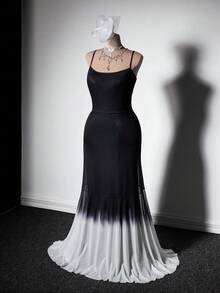 Viva Relle Plus Size Fashionable Ombre Elegant Formal Black Camisole Dress - Black - View 1