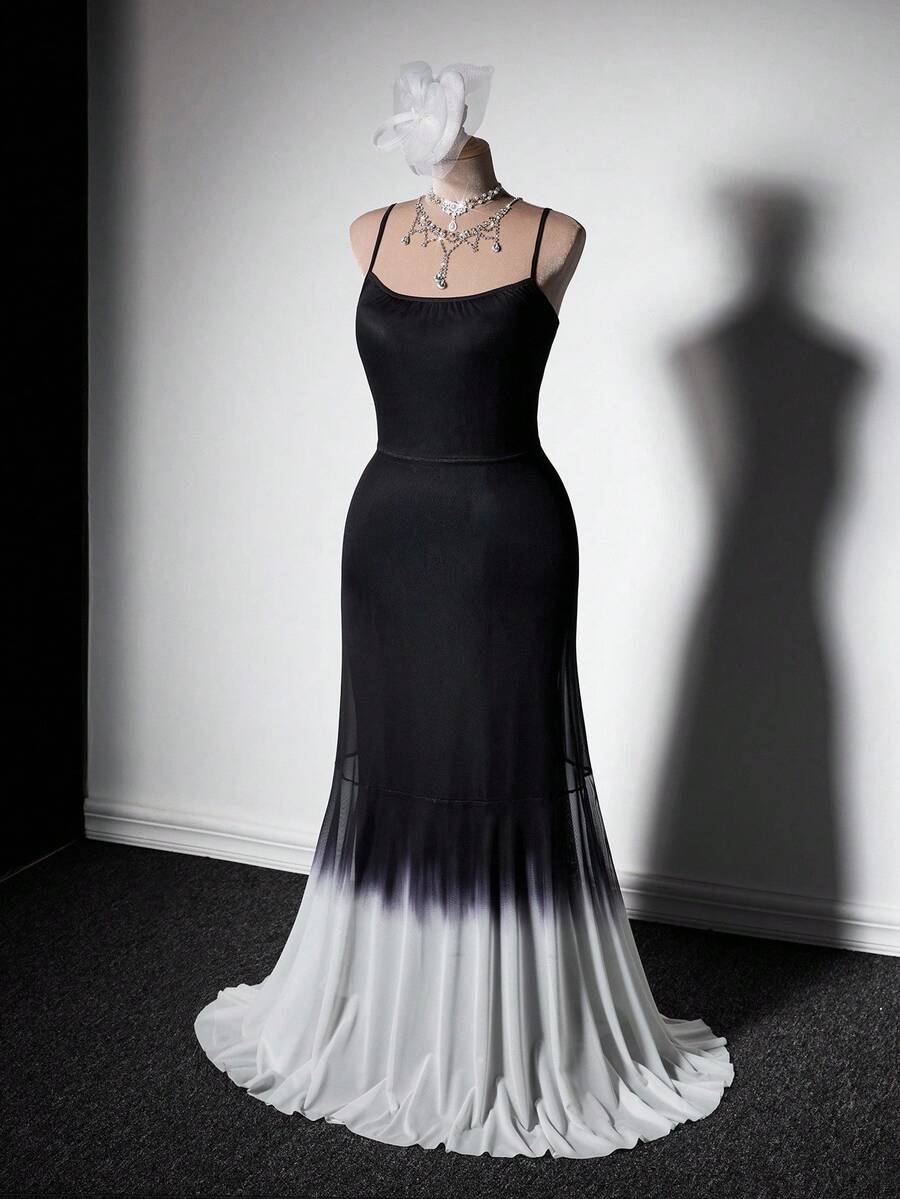 Viva Relle Plus Size Fashionable Ombre Elegant Formal Black Camisole Dress - Black - View 1