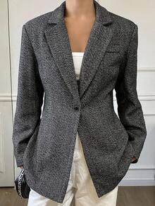 DAZY Áo khoác Blazer ve bo eo cho nữ Áo khoác nữ - Xám - Xem 8