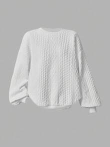 SHEIN Girlism Teen Girls' Casual Textured Solid Color Loose Fit Crew Neck Sweatshirt, Autumn Fall Winter - White - View 9