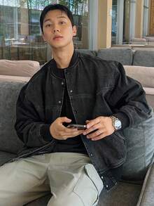 DAZY Men's Solid Black Denim Jacket, Autumn - Black - View 1