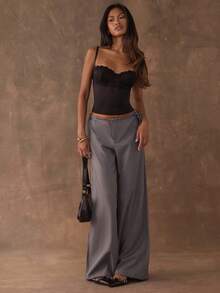 SHEIN BAE Áo hai dây phối ren ngắn ôm sát thời trang màu trơn tương phản dành cho nữ - màu đen - Xem 6