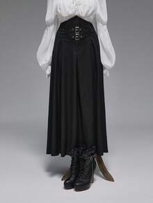 ROMWE Plus Size Vintage Gothic High Waist Embroidered Women Skirt - Black - View 2