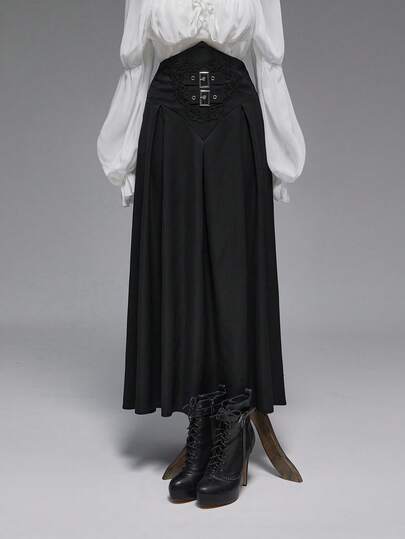 Goth Plus Size Vintage Gothic High Waist Embroidered Women Skirt