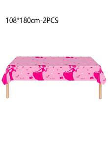 1PC 108*180CM Disposable Tablecloth, Pink Crown Princess Pattern Tablecloth, Waterproof And Oil-Proof, Suitable For Girls' Birthday Theme Parties And Daily Use - Multicolor - View 8