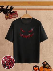 Manfinity NXTstreet Men's Halloween Element Rhinestone Embellished Drop Shoulder T-Shirt - Black - View 3