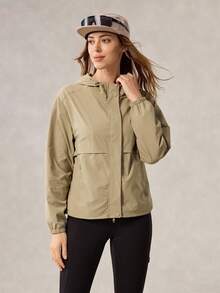 OutZeal Women Outdoor Jacket Solid Color Hiking Camping Travel Water-Resistant Hooded Outdoor Top Spring Fall - Khaki - View 7