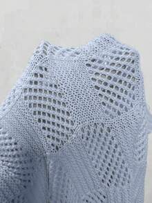 SHEIN Unity Cárdigan de mujer de unicolor, de manga larga con hombros caídos y textura hueca, para otoño - Celeste - Ver 7