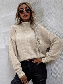 EMERY ROSE Áo len chui đầu dài tay cổ lọ tối giản màu trơn dành cho nữ - Màu be - Xem 6