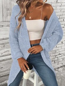 EMERY ROSE Áo khoác cardigan dáng rộng trễ vai màu trơn đơn giản - Màu xanh nhạt - Xem 5