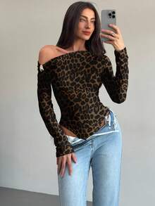 Aloruh Bộ đồ liền thân họa tiết da báo gợi cảm dành cho nữ thu/đông, tay dài, họa tiết kim loại, chi tiết xoắn, thích hợp cho những buổi hẹn hò thanh lịch, tiệc tùng, trang phục thu/đông - Nhiều màu - Xem 8