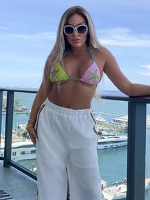 Cioccolato Halterneck Contrast Starfish Applique Triangle Bikini Top Only Beach Swimwear Vacation Summer Holiday Cute Sexy Ibiza Elegant Y2k Marine - Multicolor - View 4