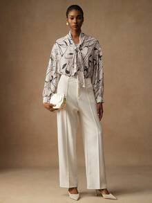 Lyxana 女式花卉蝴蝶印花雪纺灯笼袖系带衬衫 - 彩色 - 查看 1