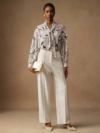 Vesra 女式花卉蝴蝶印花雪纺灯笼袖系带衬衫