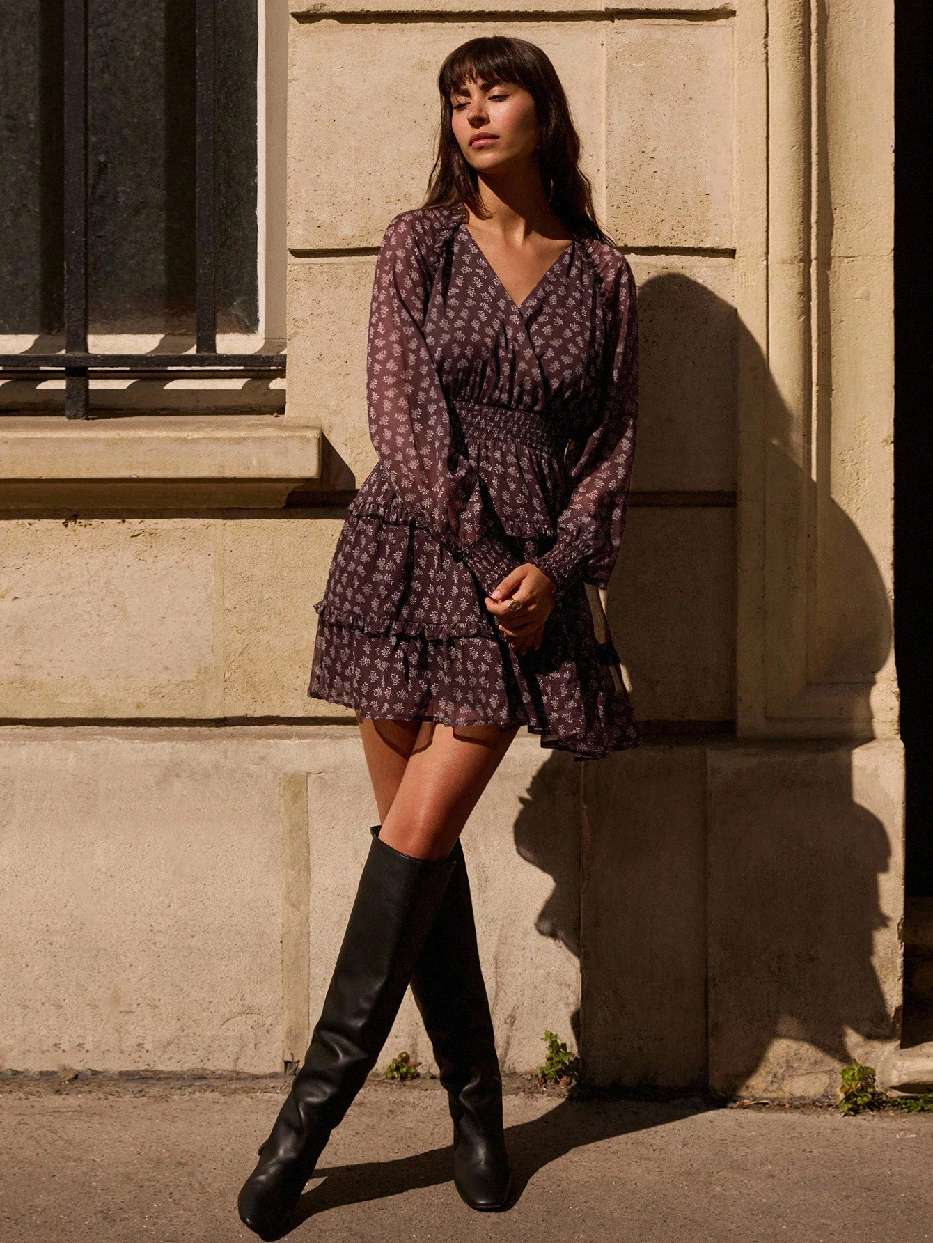 Romantic Floral Print Mini Dress With Ruffle Details Spring Women Clothes Autumn Dress Spring Summer Going Out Dress French Style Dress Fall Dress Long Sleeve Dresses Woman