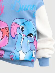 SHEIN Tween Girls' Loose Hoodie And Sweatpants Cartoon Print Colorblock Blue 2-Piece Set Fall Winter - Blue - View 3