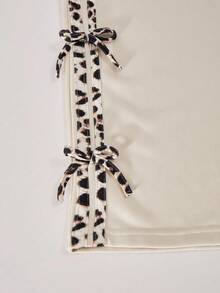 Sparklyn 2 件套青少年女孩宽松休闲蝴蝶结水钻撞色饰边运动衫和配套慢跑裤套装，适合日常、通勤、休闲、度假、聚会、街头风格、秋冬 - 杏色 - 查看 5