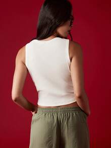 MISSGUIDED Ribbed Tank Top Sleeveless Crop Top Casual Summer Basic - White - View 2