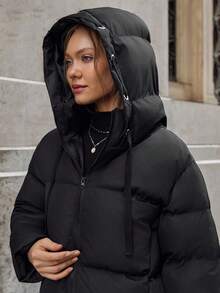 SHEIN Tall Giacca imbottita trapuntata Urban Shield - Vestibilità oversize con collo a imbuto con cordoncino, imbottitura antivento e design pronto per la strada