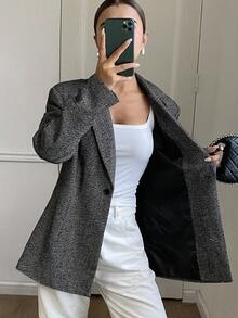 DAZY Áo khoác Blazer ve bo eo cho nữ Áo khoác nữ - Xám - Xem 10
