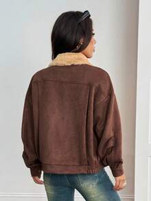 SHEIN PETITE Áo khoác cổ điển thường ngày dành cho nữ, Thu/Đông - màu nâu - Xem 11