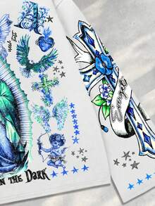 ROMWE MEN Street Life Men's Streetwear Graphic Print Tee, Suitable For Everyday Wear, Spring/Summer, Fall - White - View 3