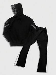 ROMWE MEN 2pcs Men's Gothic Hooded Sweatshirt Set, Autumn/Winter - Black - View 2